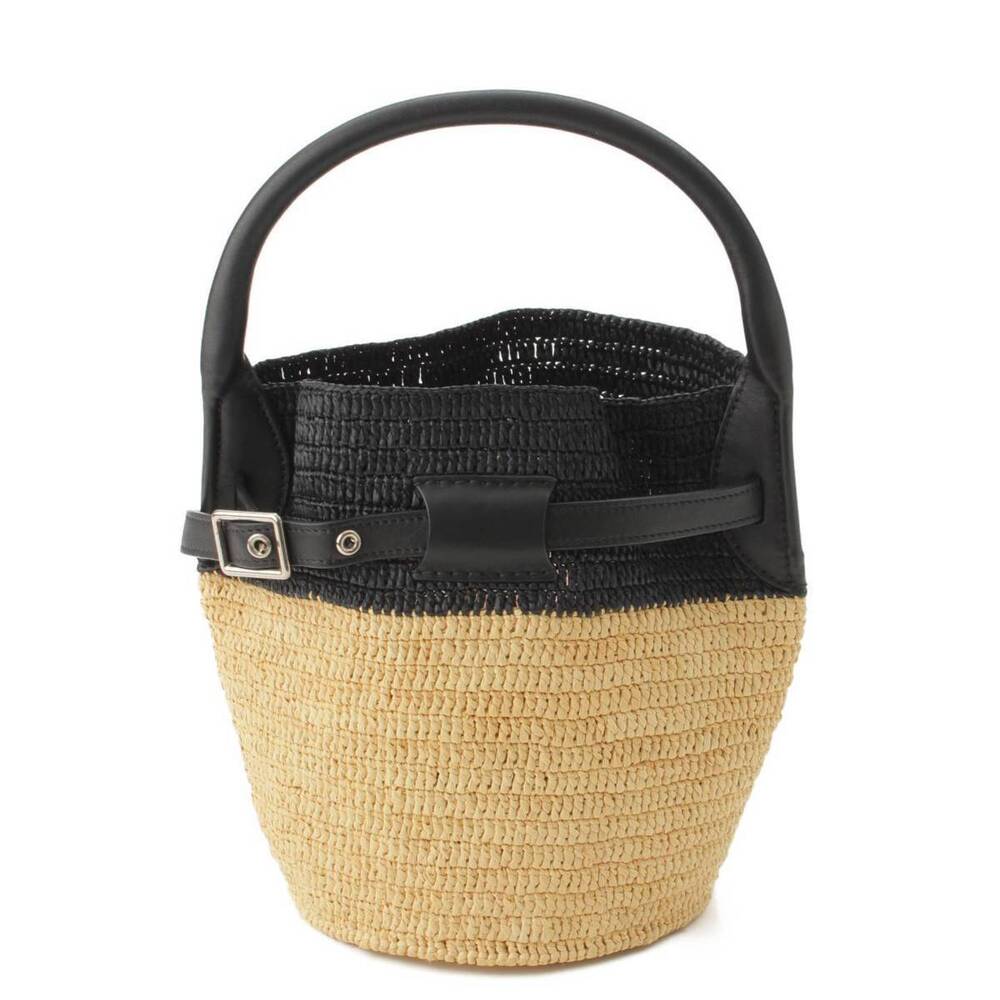 Celine Bag Handbag Basket Raffia Bucket Beige Black
